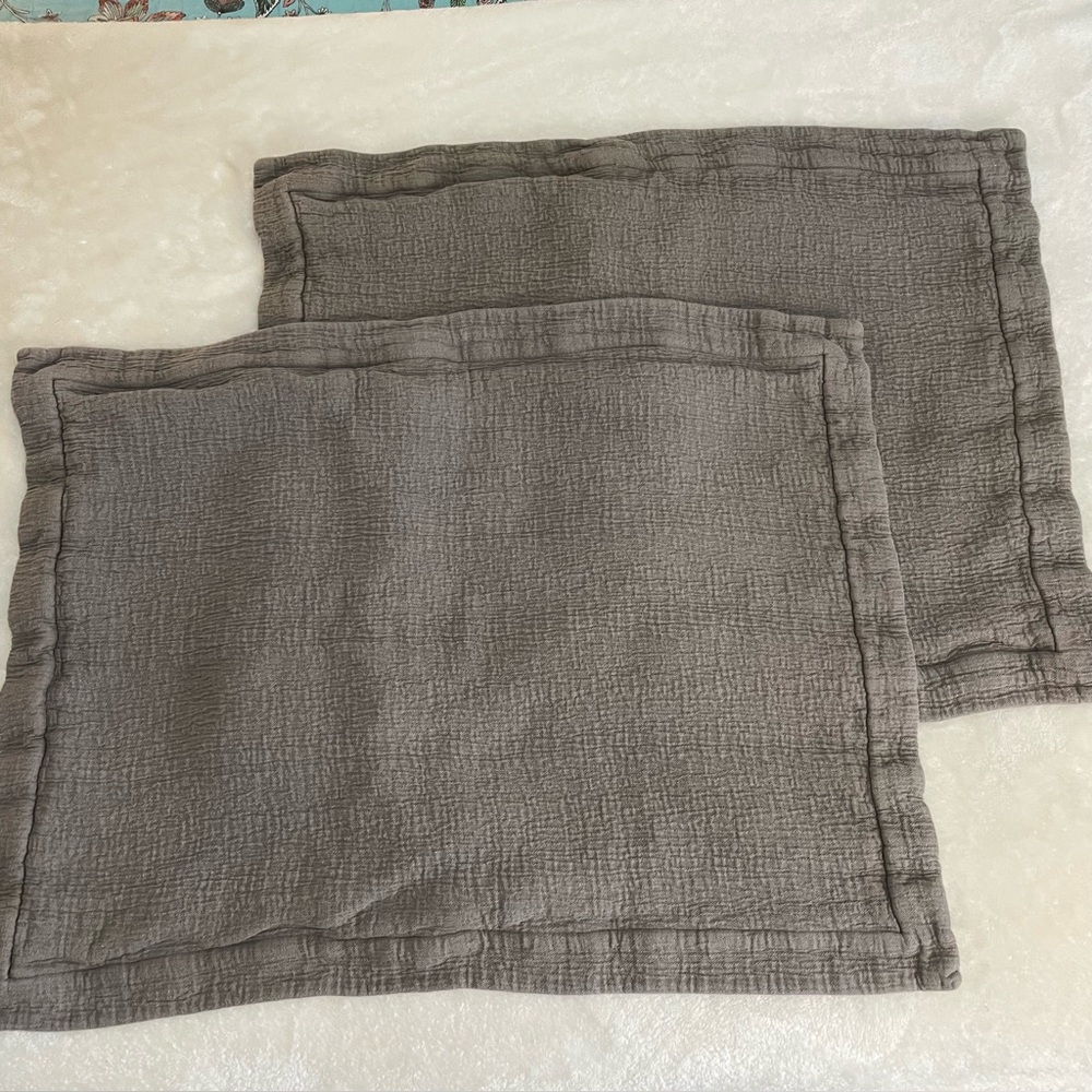 RH Restoration Hardware Gray Pair Cotton Linen Blend Standard Sz Pillow Shams